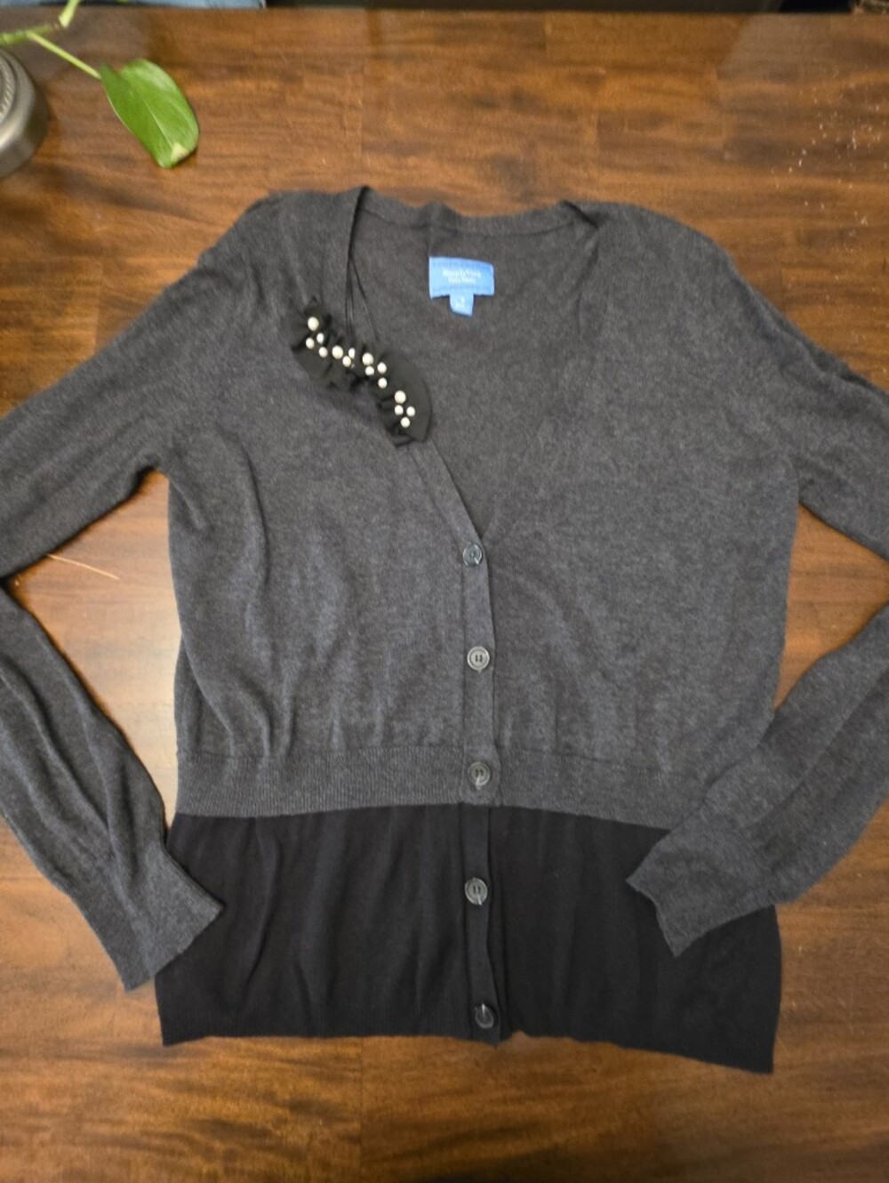 Simply Vera Vera Wang Colorblock Knit Cardigan Sweater Grey & Black - Size S